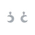 Cubic Zirconia Genuine Sterling Silver Star And Moon Post Dangle Earrings JX128592
